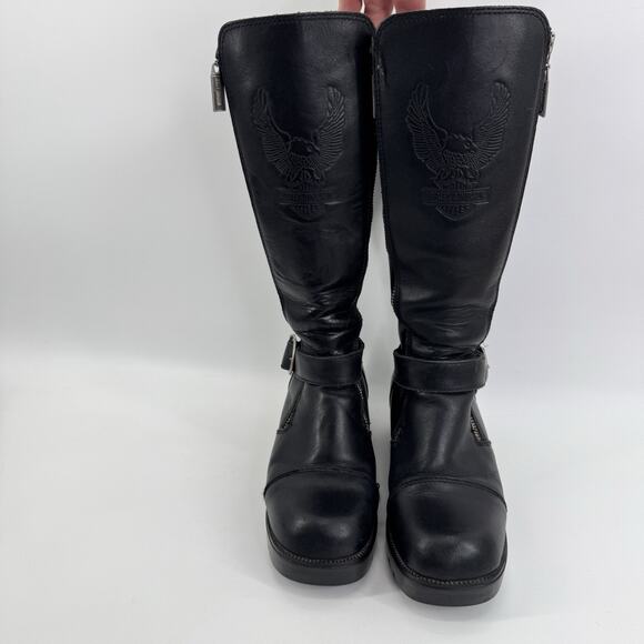 Vintage Harley-Davidson Tall Boots Women 6 Black Riding Eagle Logo Leather - Picture 4 of 16